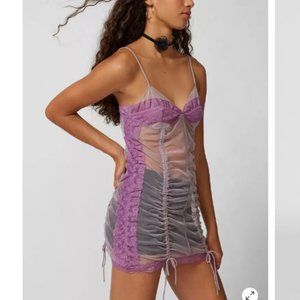 NWT UO Marina Sheer Ruched Lavender Purple Mesh Mini Lingerie Dress